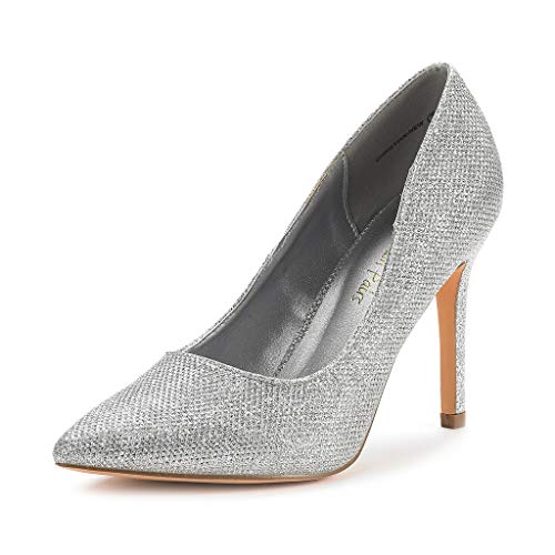 DREAM PAIRS Zapatos de Tacón Alto Pump para Mujer Plateado Brillante 39.5 EU/8.5 US