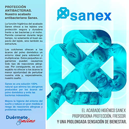 Duérmete Online Colchón Viscoelástico Visco SANEX Antibacterial | Alto Confort y Máxima Higiene | Altura 28 cm, Viscogel, 90x180