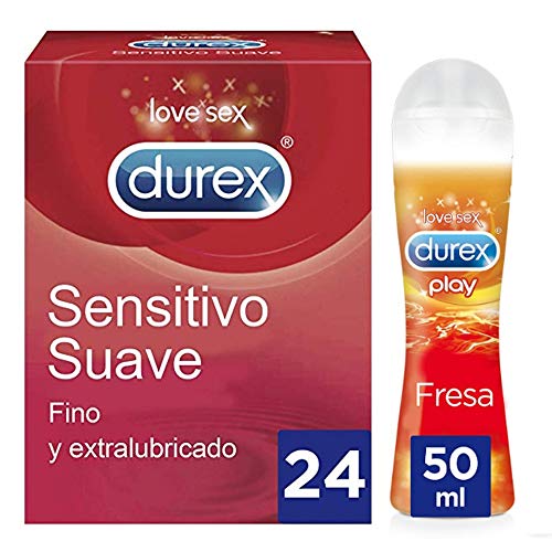 Durex Preservativos Ultrafinos Sensitivo Suave 24 condones + Durex Lubricante Fresa 50 ml
