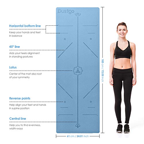 Dustgo 【Promoción】 Esterilla Yoga Colchoneta de Yoga Antideslizante con Material ecológico TPE con líneas corporales Yoga Mat diseñado para Entrenamiento y Entrenamiento físico
