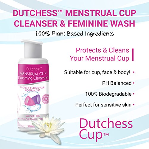 Dutchess - Limpiador con espuma de la copa menstrual, multiuso femenino, apto para todo tipo de piel, ingredientes a base de plantas de origen orgánico – 100 ml