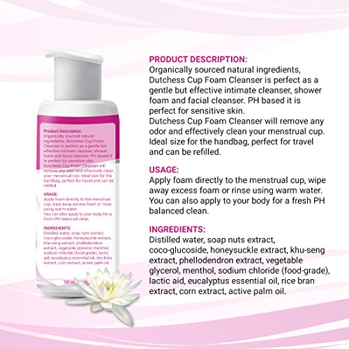 Dutchess - Limpiador con espuma de la copa menstrual, multiuso femenino, apto para todo tipo de piel, ingredientes a base de plantas de origen orgánico – 100 ml