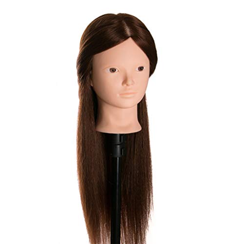 DWJDB 60 cm de formación muñecas de Cabeza for Peluquerías 80% Pelo Humano Verdadero Styling Maniquí muñecas Brown Color Profesional de la Cabeza Pueden ser Encrespado (Color : B)