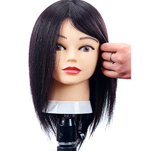 DWJDB Entrenamiento Cabeza de peluquería 100% Pelo Humano Verdadero cosmetología Maniquí Estilismo Cabeza del maniquí muñeca del Pelo se Puede encrespar (Size : 12 Inches)