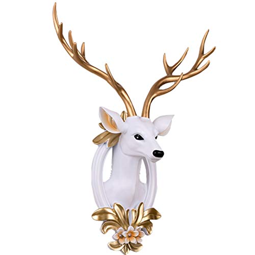 DXIN Escultura De Pared Animal, Decoración Cabeza Ciervo Blanco, Resina Adecuada para Oficina, Sala Estar, Colgante Pared, Artesanía Creativa 3D (Color : White+Gold, Size : 38 * 14 * 52cm)