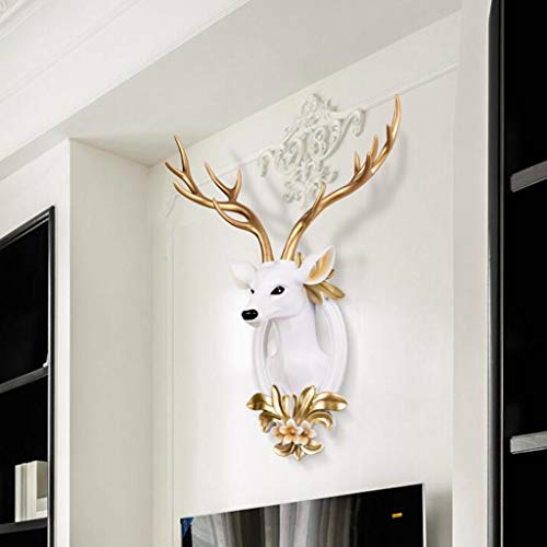 DXIN Escultura De Pared Animal, Decoración Cabeza Ciervo Blanco, Resina Adecuada para Oficina, Sala Estar, Colgante Pared, Artesanía Creativa 3D (Color : White+Gold, Size : 38 * 14 * 52cm)