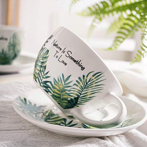 DZX Juego de Taza y platillo de Taza de café y platillos de cerámica de Estilo Europeo, Tazas Creativas de té de la Tarde con Leche de Gran Calibre para la Oficina y el hogar, Am