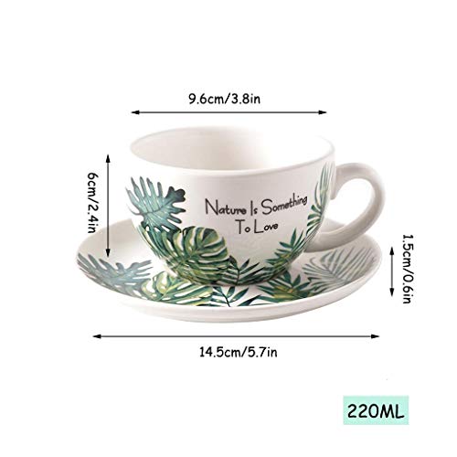 DZX Juego de Taza y platillo de Taza de café y platillos de cerámica de Estilo Europeo, Tazas Creativas de té de la Tarde con Leche de Gran Calibre para la Oficina y el hogar, Am