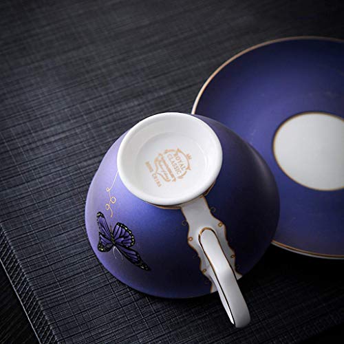 DZX Taza de té de cerámica Combo de Taza de café y platillos de Porcelana de Hueso Europea 7.0 oz / 200ml, Tazas de té de la Tarde con Leche Creativa con Cuchara para Oficina y hogar, Paquete de CAJ