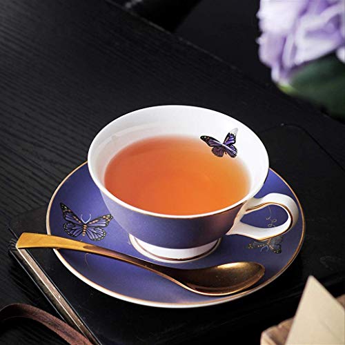 DZX Taza de té de cerámica Combo de Taza de café y platillos de Porcelana de Hueso Europea 7.0 oz / 200ml, Tazas de té de la Tarde con Leche Creativa con Cuchara para Oficina y hogar, Paquete de CAJ