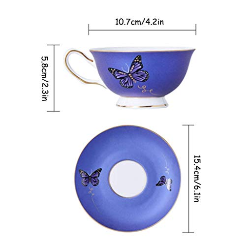 DZX Taza de té de cerámica Combo de Taza de café y platillos de Porcelana de Hueso Europea 7.0 oz / 200ml, Tazas de té de la Tarde con Leche Creativa con Cuchara para Oficina y hogar, Paquete de CAJ
