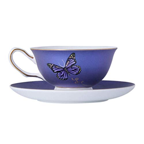 DZX Taza de té de cerámica Combo de Taza de café y platillos de Porcelana de Hueso Europea 7.0 oz / 200ml, Tazas de té de la Tarde con Leche Creativa con Cuchara para Oficina y hogar, Paquete de CAJ