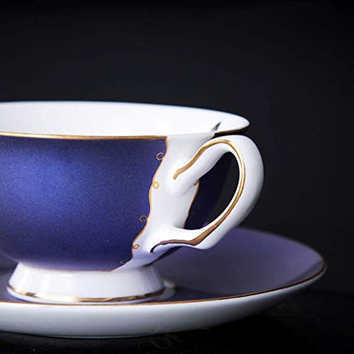 DZX Taza de té de cerámica Combo de Taza de café y platillos de Porcelana de Hueso Europea 7.0 oz / 200ml, Tazas de té de la Tarde con Leche Creativa con Cuchara para Oficina y hogar, Paquete de CAJ