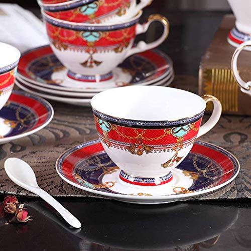 DZX Taza de té de Estilo Europeo, Taza de café apilable y platillos, combinación de 7.0 oz / 200ml, Porcelana de Hueso, té de Flores Creativas, Tazas de té de la Tarde con Cuchara pa