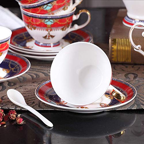 DZX Taza de té de Estilo Europeo, Taza de café apilable y platillos, combinación de 7.0 oz / 200ml, Porcelana de Hueso, té de Flores Creativas, Tazas de té de la Tarde con Cuchara pa