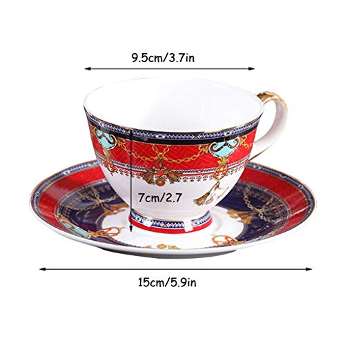 DZX Taza de té de Estilo Europeo, Taza de café apilable y platillos, combinación de 7.0 oz / 200ml, Porcelana de Hueso, té de Flores Creativas, Tazas de té de la Tarde con Cuchara pa