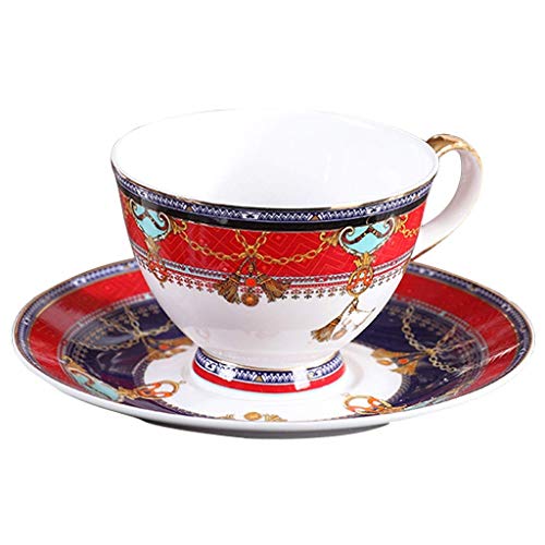DZX Taza de té de Estilo Europeo, Taza de café apilable y platillos, combinación de 7.0 oz / 200ml, Porcelana de Hueso, té de Flores Creativas, Tazas de té de la Tarde con Cuchara pa