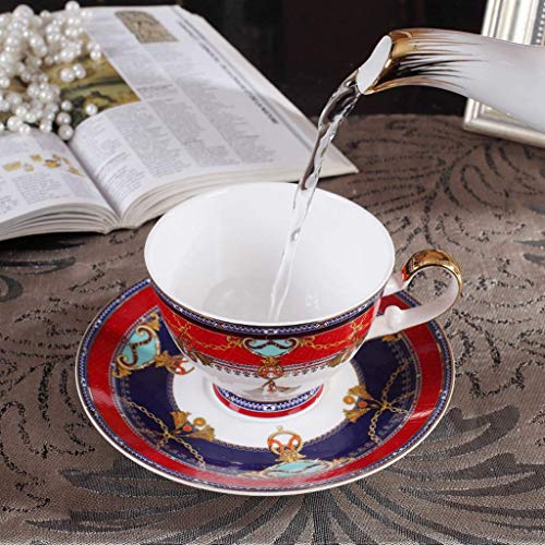 DZX Taza de té de Estilo Europeo, Taza de café apilable y platillos, combinación de 7.0 oz / 200ml, Porcelana de Hueso, té de Flores Creativas, Tazas de té de la Tarde con Cuchara pa