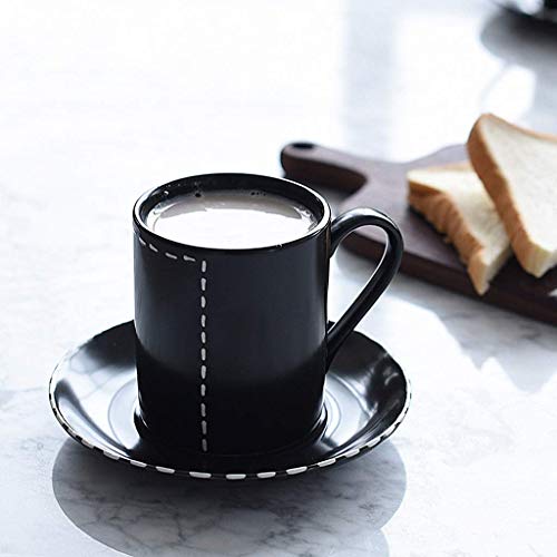 DZX Taza de té, Simple, apilable, cerámica, Taza de café y platillos, Combo de 7.0 oz / 200 ml, Tazas de té de la Tarde con Leche de Estilo Europeo para la Oficina y el hogar, el diseño único de la