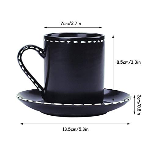 DZX Taza de té, Simple, apilable, cerámica, Taza de café y platillos, Combo de 7.0 oz / 200 ml, Tazas de té de la Tarde con Leche de Estilo Europeo para la Oficina y el hogar, el diseño único de la