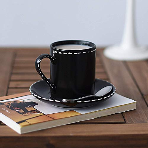 DZX Taza de té, Simple, apilable, cerámica, Taza de café y platillos, Combo de 7.0 oz / 200 ml, Tazas de té de la Tarde con Leche de Estilo Europeo para la Oficina y el hogar, el diseño único de la