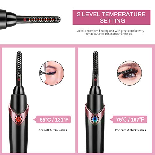 E-More Rizador de Pestañas Eléctrico, Rizador de Pestañas con Calefacción, Eyelash Curler, Portable Rizador de Pestañas, Mini Portátil de Cepillo de Rizador de Pestañas Eléctrico Make Up Tool