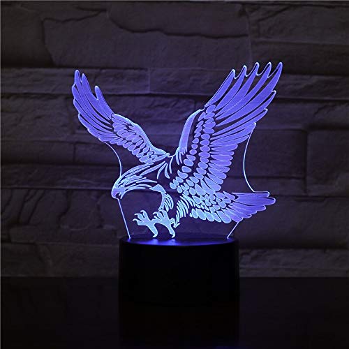 Eagle Lampe 3D Illusion Nightlight Colorful Hawk Touch Luz de escritorio Lámpara de mesilla Acrílico Luz remota para decoración de oficina