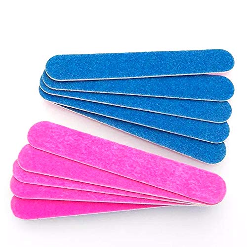 Ealicere 100 Piezas Limas de Uñas Desechables Tableros de Esmeril de Doble Cara Herramientas de Manicura, Azul y Rosa