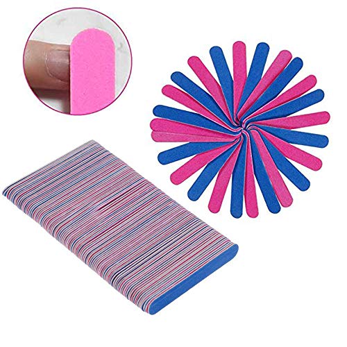 Ealicere 100 Piezas Limas de Uñas Desechables Tableros de Esmeril de Doble Cara Herramientas de Manicura, Azul y Rosa
