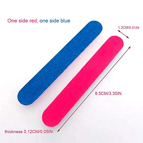 Ealicere 100 Piezas Limas de Uñas Desechables Tableros de Esmeril de Doble Cara Herramientas de Manicura, Azul y Rosa