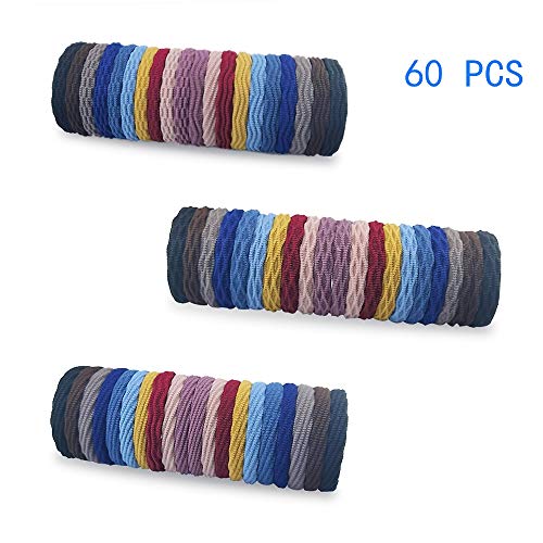 Ealicere 60pcs Elástica Banda de Pelo de Algodón sin Costuras,Goma de Pelo Duradero,Titulares de Cola de Caballo Bandas de Pelo,Cuerda de Pelo Multicolores Accesorios para Mujeres Niñas, 4 Estilos