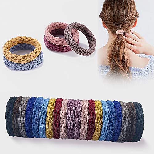 Ealicere 60pcs Elástica Banda de Pelo de Algodón sin Costuras,Goma de Pelo Duradero,Titulares de Cola de Caballo Bandas de Pelo,Cuerda de Pelo Multicolores Accesorios para Mujeres Niñas, 4 Estilos