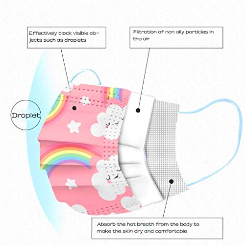 Earleye0 50 Piezas Niños Protección Desechable para Impresión linda 3 Capas Transpirables con Elástico para Los Oídos