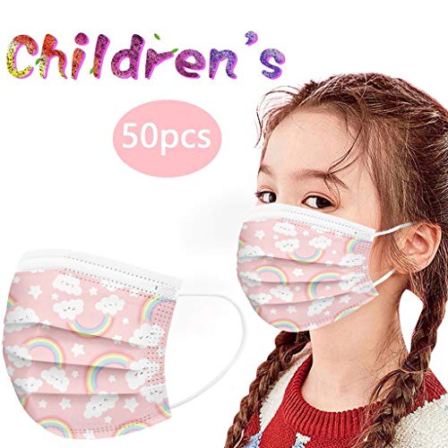 Earleye0 50 Piezas Niños Protección Desechable para Impresión linda 3 Capas Transpirables con Elástico para Los Oídos
