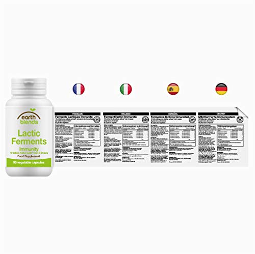 Earth Blends - Fermentos lácticos 10.000 millones, bacterias lácticas activas, a partir de 4 años (90 cápsulas vegetales)