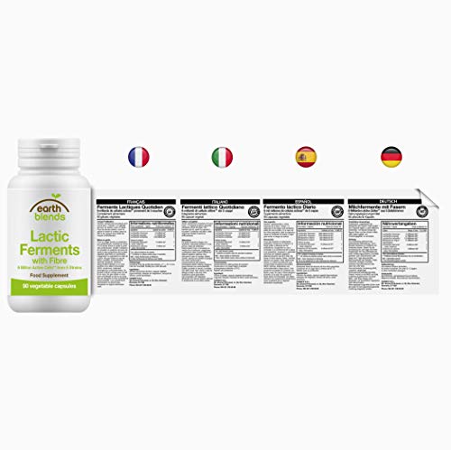 Earth Blends - Fermentos lácticos con fibra, 6 mil millones de bacterias lácticas activas, 90 cápsulas vegetales, para adultos y niños mayores de 6 años