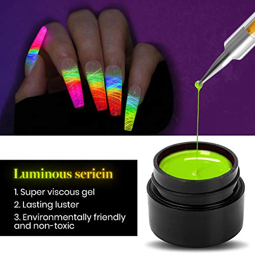 EBANKU 6 Colores Spider Gel Neon Fluorescente Esmalte de Uñas Barniz Luminous Nail Art Soak Off Gel UV para Pintura de Gel de Bricolaje Nail Art Dibujo de Alambre DIY Gel con 3 Pinceles para Uñas
