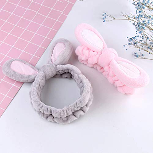 ecmqs – Banda de Cabello para Mujer/Niña Color caramelo sucré diadema peluche mignonne"orejas de conejo bordadas diadema Bowknot froncé Large turbante de maquillaje 5 colores gris