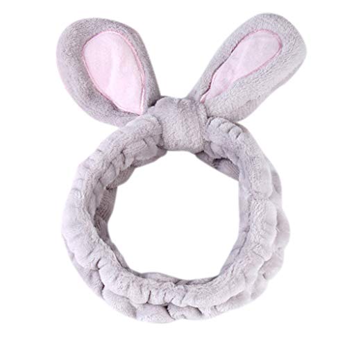 ecmqs – Banda de Cabello para Mujer/Niña Color caramelo sucré diadema peluche mignonne"orejas de conejo bordadas diadema Bowknot froncé Large turbante de maquillaje 5 colores gris