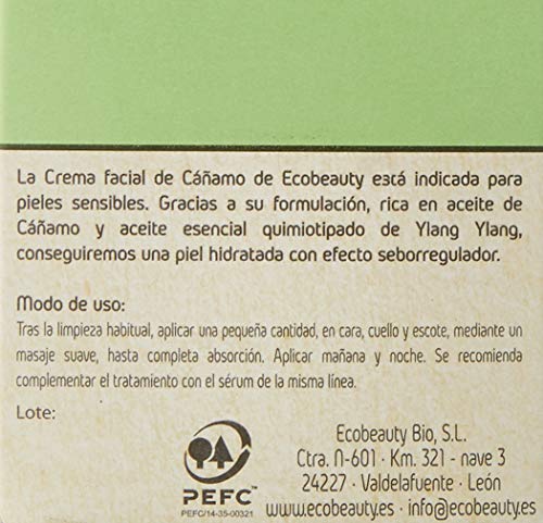 Ecobeauty Crema Facial Cáñamo Ecocert Bio 50 ml