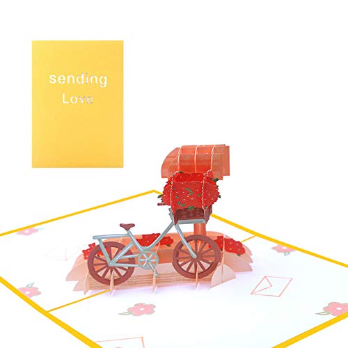 ECOPRO - Tarjeta de felicitación 3D con texto en inglés "Enviando tu amor, boda, aniversario, sorpresa de San Valentín, cumpleaños feliz, solo porque regalo para ella o él, color Rojo - Post Bike
