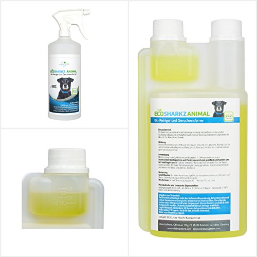 Ecosharkz neutralizador de olores en Spray para Perros - eliminador Natural de olores - Concentrado de Alto Rendimiento para Eliminar el Olor a orina (Rendimiento 25 litros listos para Usar)