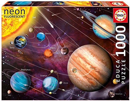 Educa Borras - Serie Neon Fluorescent, Puzzle 1.000 piezas Sistema Solar, Brilla en la oscuridad (14461)