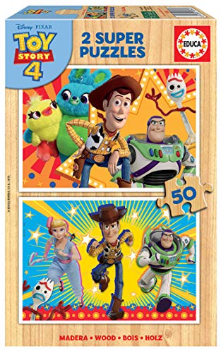 Educa - Toy Story 4, 2 Puzzles infantiles de madera ecológica de 50 piezas, a partir de 4 años (18084)