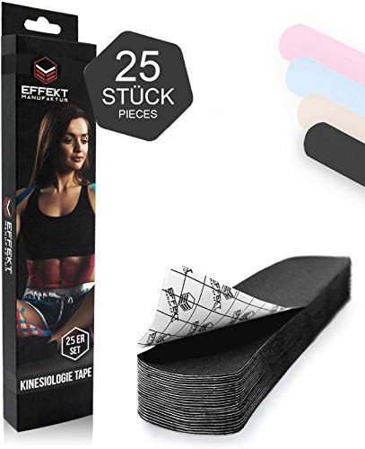 Effekt Manufaktur [25cm x 5cm] Kinesiotape precortado en varios colores I Cinta Kinesiologica impermeable y elastica I Tiras Musculares Kinesiologicas