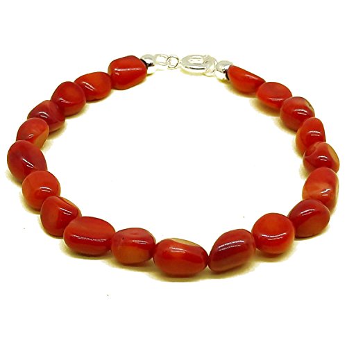 El Coral Pulsera Rojo Bolas Barrocas y Cierre Plateado