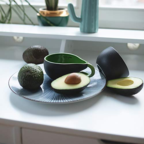 el & groove Taza de Aguacate Verde Grande en 3D, Taza de té de 250 ml (350 ml Llena hasta el Borde), Taza de café de Porcelana en Verde Negro, decoración de Aguacate, Regalo