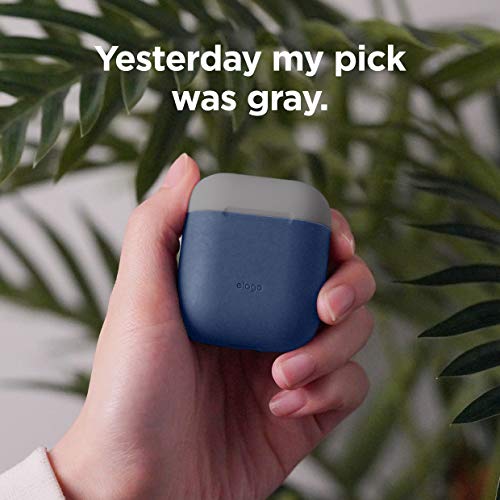 elago AirPods Duo Funda de Silicona Compatible con Apple AirPods 2&1-2 Colores Tapas, Protección Adicional, Sin bisagra, Soporte Carga Inalámbrica (Body-Jean Indigo/Top-Melocotón, Gris Medio)