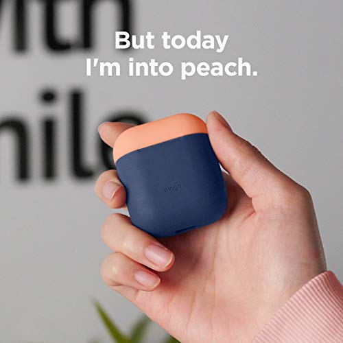 elago AirPods Duo Funda de Silicona Compatible con Apple AirPods 2&1-2 Colores Tapas, Protección Adicional, Sin bisagra, Soporte Carga Inalámbrica (Body-Jean Indigo/Top-Melocotón, Gris Medio)