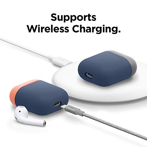 elago AirPods Duo Funda de Silicona Compatible con Apple AirPods 2&1-2 Colores Tapas, Protección Adicional, Sin bisagra, Soporte Carga Inalámbrica (Body-Jean Indigo/Top-Melocotón, Gris Medio)